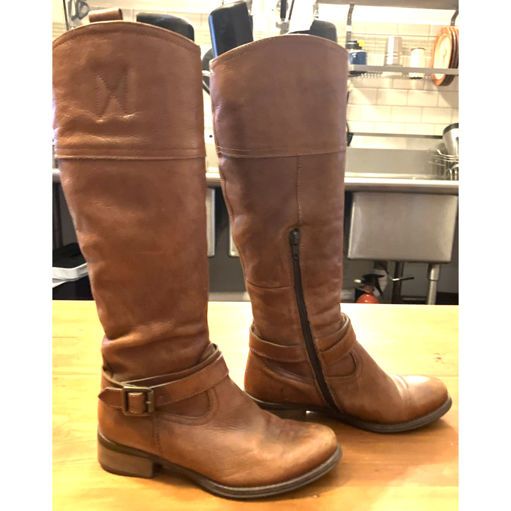 Aldo Calf High Soft Brown Leather Womens Zip Up Riding Campus Buckle Boots 6 36